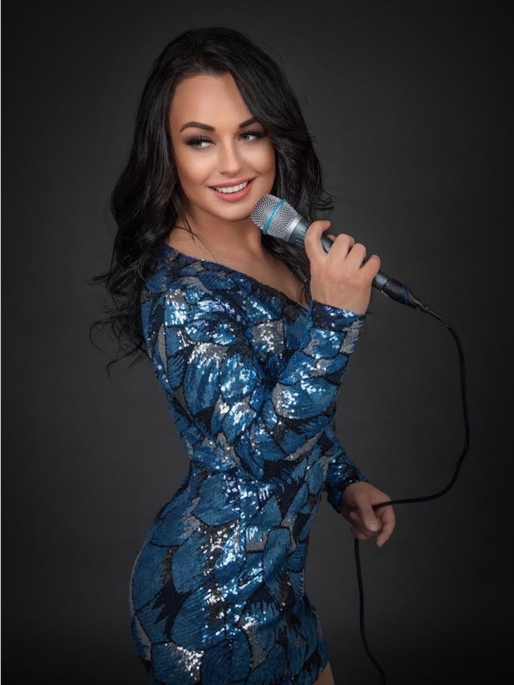 Blue Sequin Long-Sleeve Bodycon Dress by